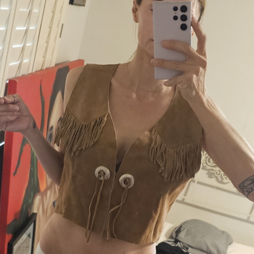 Suede Leather Fringe Vest